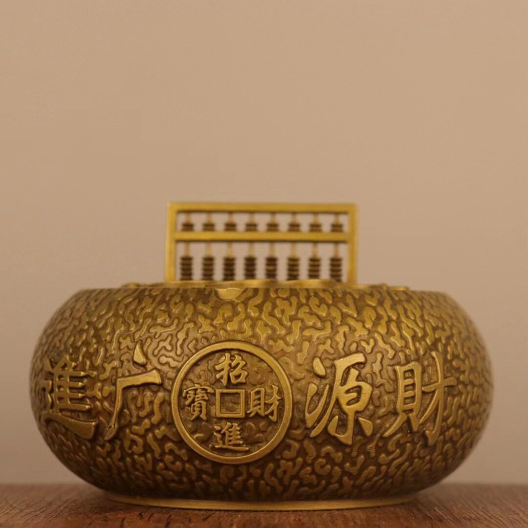 全铜烟灰缸网红现代浮雕有盖高档客厅办公桌面摆件茶几圆形烟缸