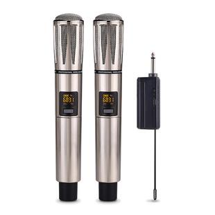 垮境无线麦克风金属U段调频话筒家用户外演出直播唱歌KTV一拖二