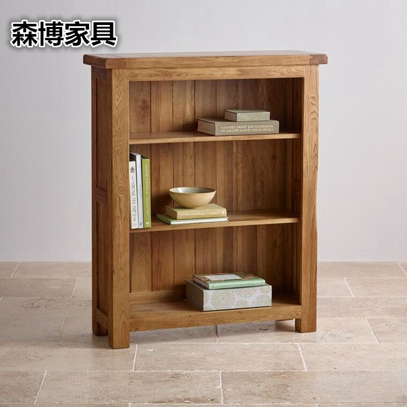 聚白橡木书架无门三层书柜全实木家具 书橱置物架 小书架