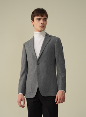 Bland Yeah秋冬新款灰色绵羊毛混桑蚕丝西装意式西服外套商务男装