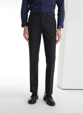 Bland Yeah黑色绵羊毛混纺直筒西装裤子长裤时尚休闲职场奢品男裤