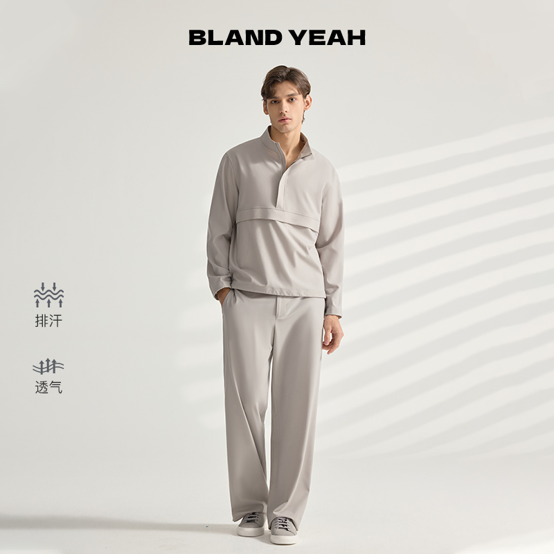 Bland yeah春季轻薄款休闲运动套装男羊毛长袖夹克直筒休闲裤男