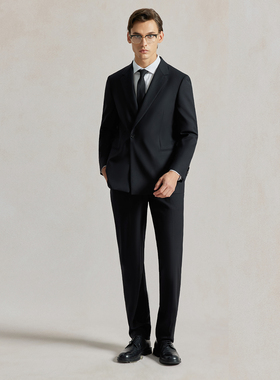 Bland Yeah黑色羊毛青果领西装外套西服西裤正装商务礼服婚庆男士