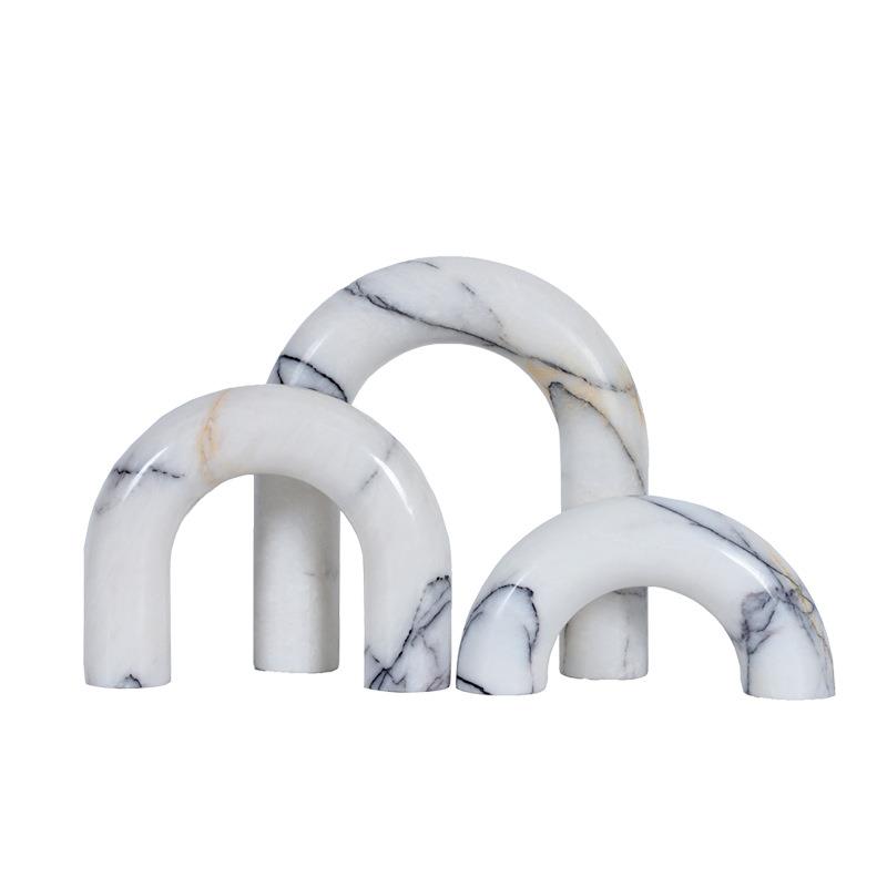 现代简约大理石拱门三件套几何桌面摆件样板房书房办公室软装饰品