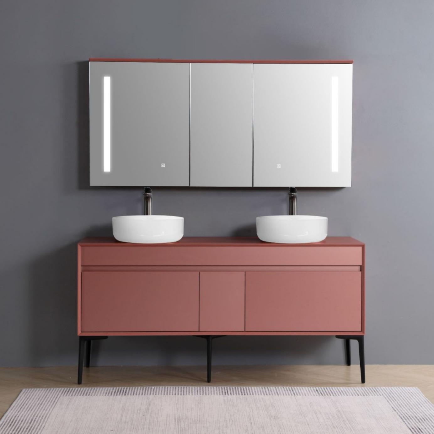 PVC浴室柜帕莎诺瓦红色极简卫生间洗手台双盆LED镜柜一米五落地柜