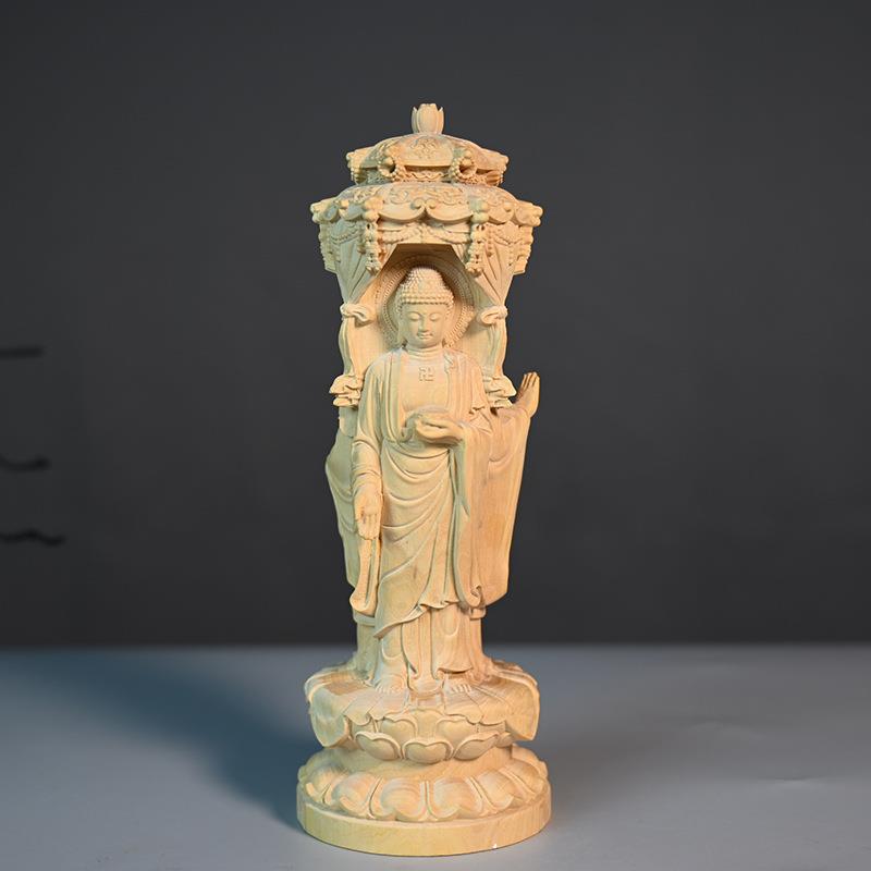 小叶黄杨木雕刻立西方三圣茶桌摆件室内装饰品摆饰木质雕刻工艺品