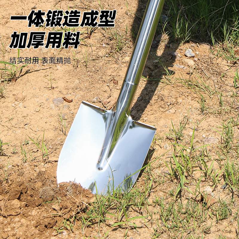 鲁威不锈钢连体锹 园林工具农用铁铲 挖树专用不锈钢铁锹