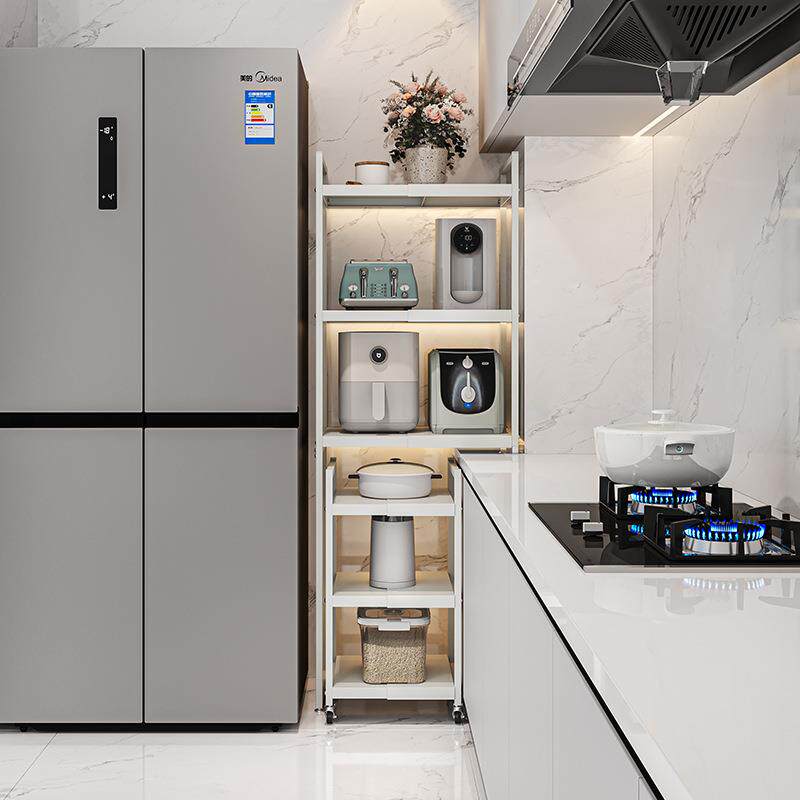 厨房夹缝冰箱侧面置物架落地可伸缩分隔板高低脚转角三角电器收纳