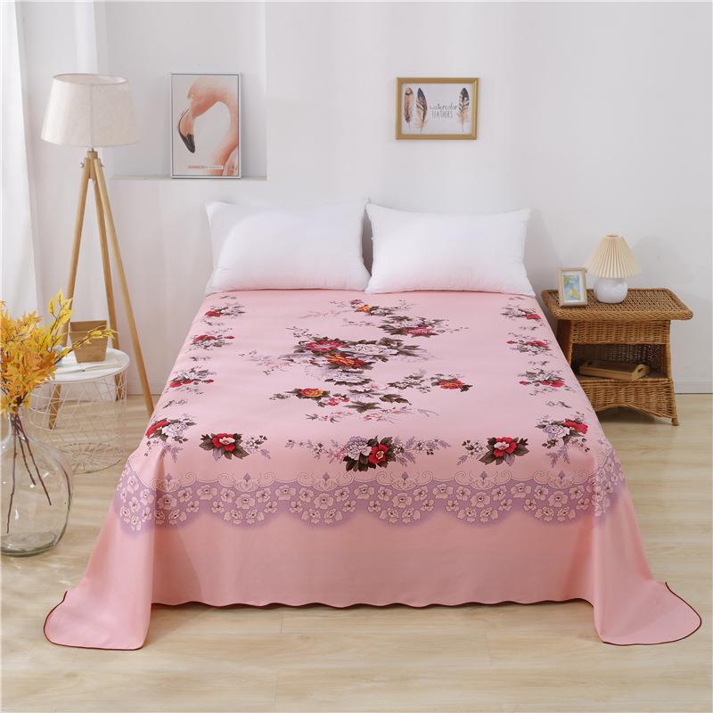 纯棉老式国民床单单件秋冬季全棉花边圆角牡丹花双人复古怀旧被单