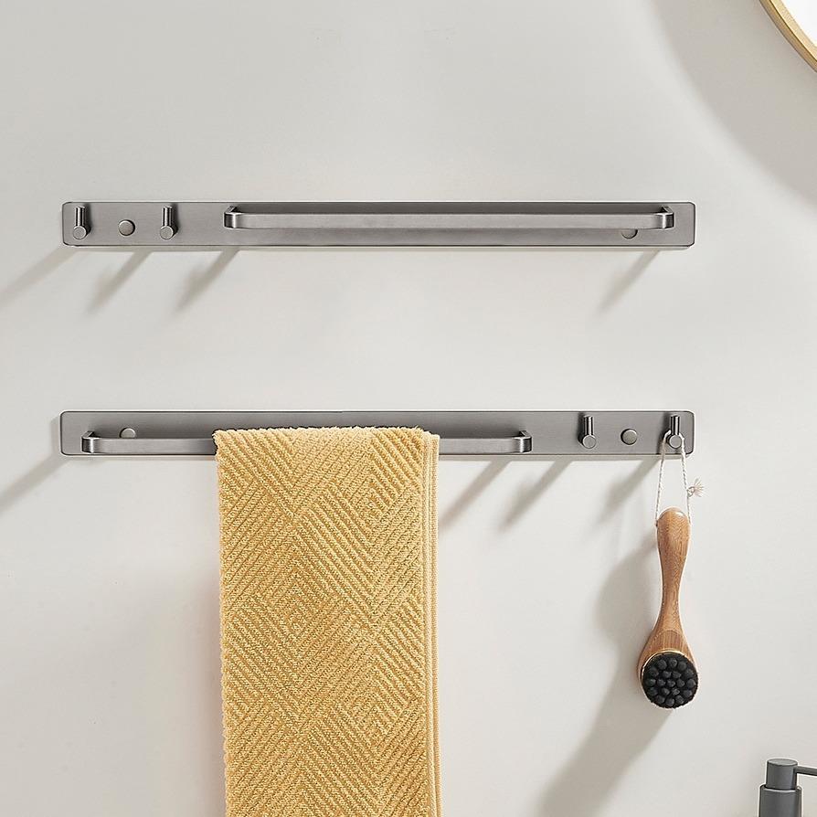 枪灰色全铜单杆毛巾杆浴室加长挂杆厕所卫生间五金挂件置物挂衣钩