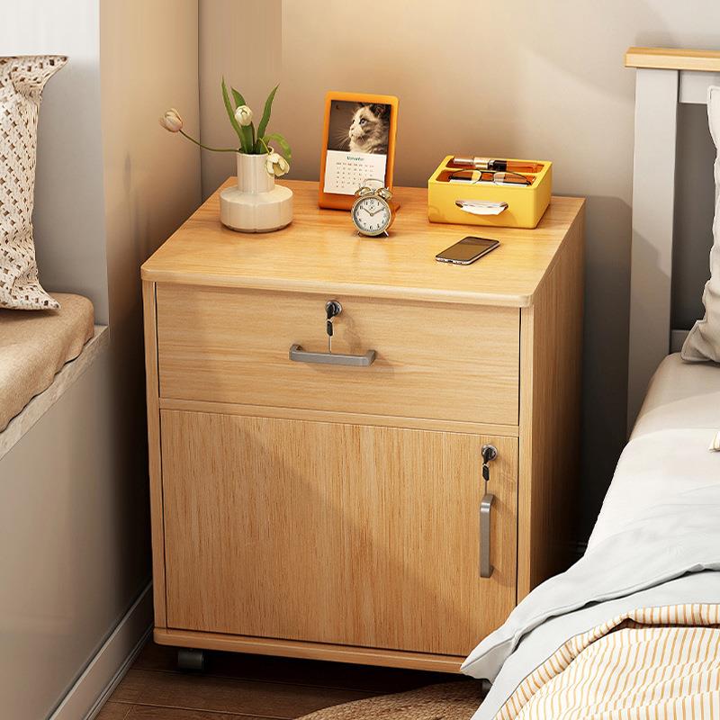 床头柜带锁简约现代卧室收纳柜移动置物架小型出租房用简易储物柜
