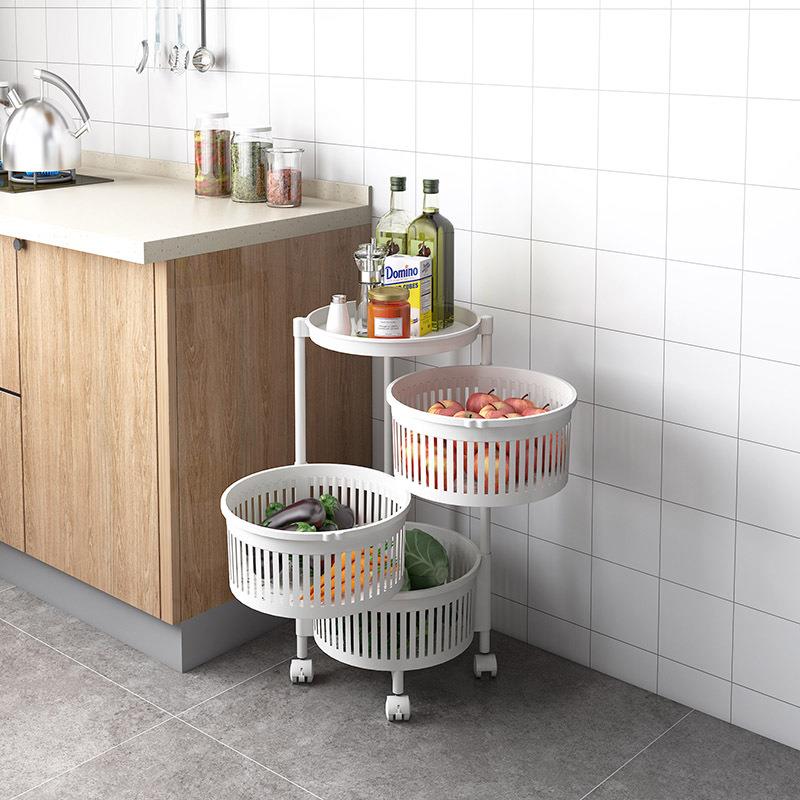 多功能厨房置物架免安装家用多层可旋转落地水果蔬菜收纳架