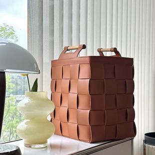 美式皮革手工制作编织筐手提脏衣篮卧室衣物客厅玩具杂物收纳筐