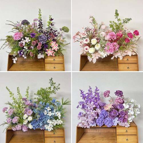 婚庆地排花假花成品装饰T台路引花森系婚礼场景布置地排花背景花