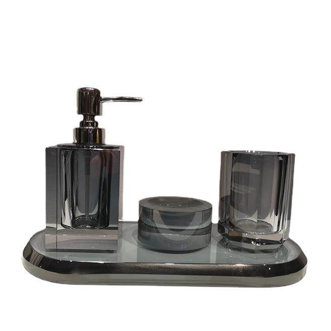 创意水晶洗手液嗽口杯香皂盒托盘样板房洗浴室水晶套装香槟烟灰色