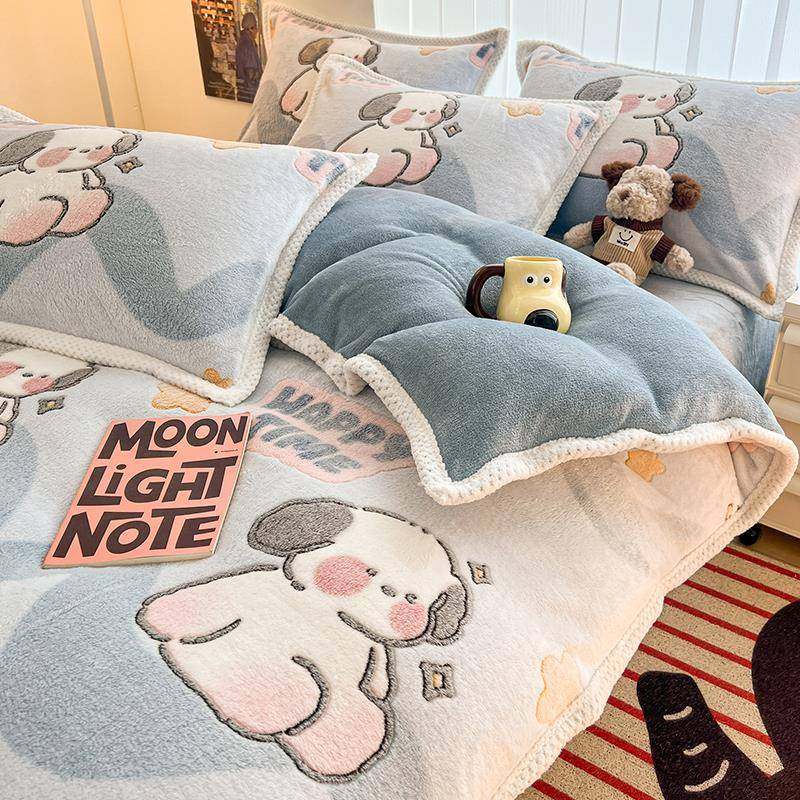 加厚牛奶雪花绒床上四件套2024新款儿童床品珊瑚绒被套床单三件套