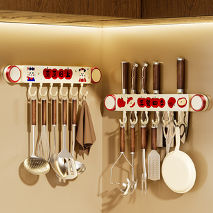 吸盘厨房挂钩免打孔强力承重一排钩多功能收纳神器铲子勺子置物架