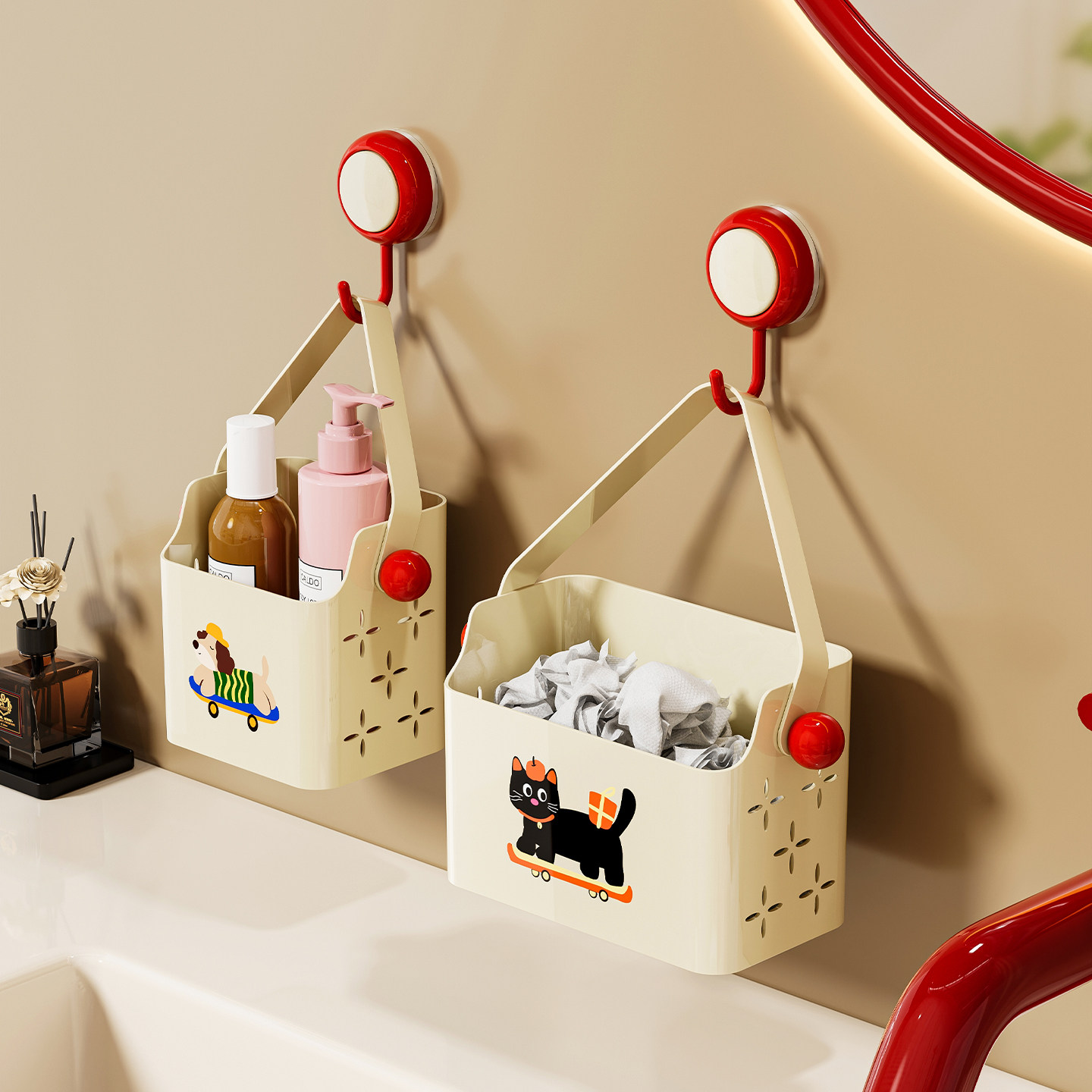 吸盘废弃洗脸巾收纳盒壁挂高颜值浴室卫生间多功能擦脸巾沥水挂篮,收纳整理,洗脸巾收纳盒,淘宝优惠券,粉丝福利购,淘宝优惠卷