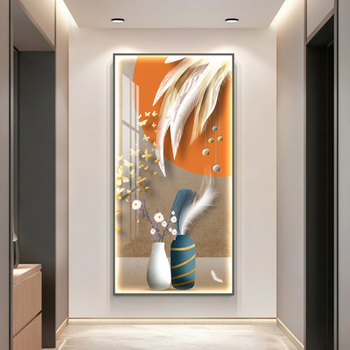 轻奢玄关装饰画现代简p约发光带灯客厅走廊过道竖版挂画抽象高端