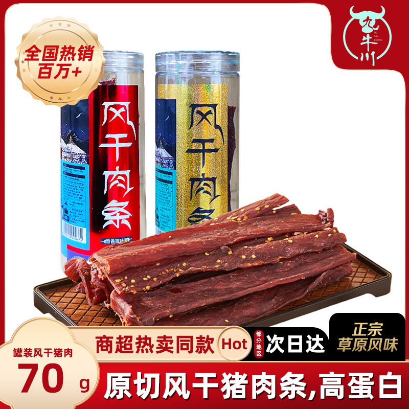 九牛川风干肉条70g罐装香辣即食猪肉干九成风干肉片耐嚼解馋零食