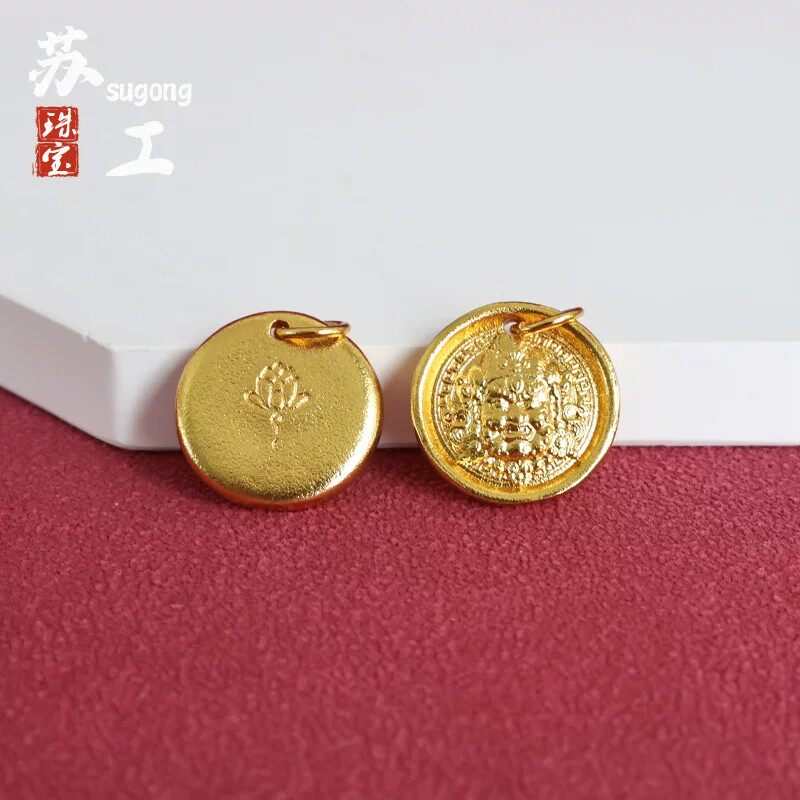 文玩手串手链佛珠手持24K黄金色镶钻黄财神吊坠侧挂件diy配饰配珠