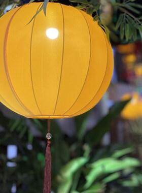 2023新款中秋j灯笼黄色橙色圆形灯笼国潮风景区装饰新中式布艺吊