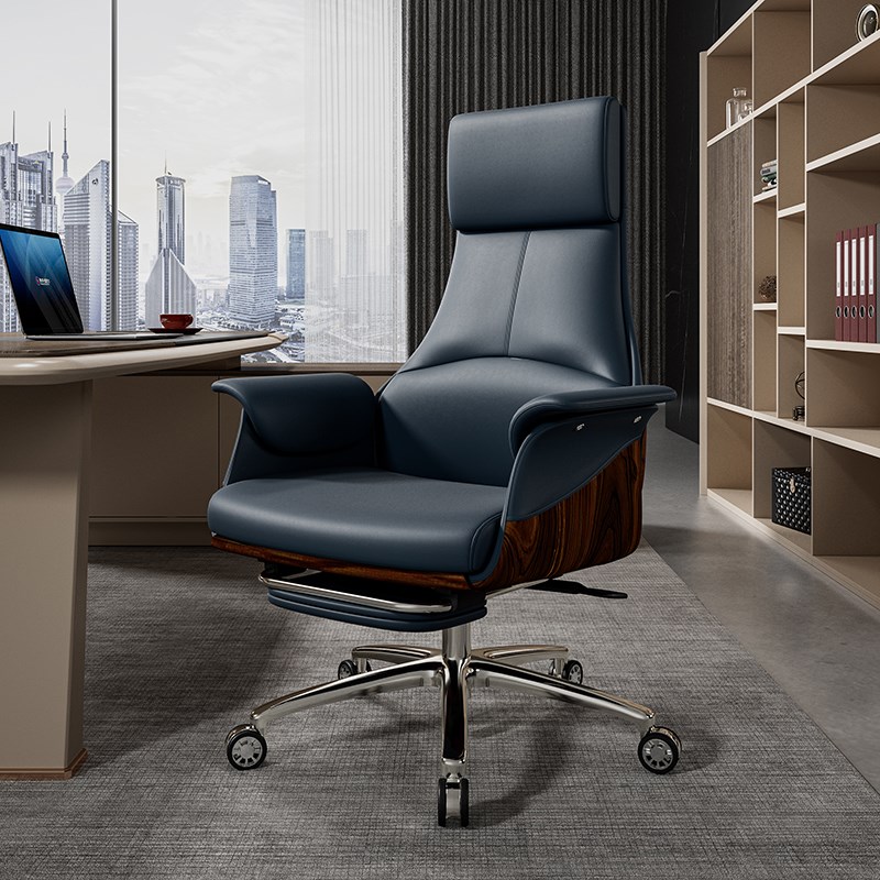 真皮老板椅家用电脑椅舒适久坐可躺办公椅轻奢书房椅高Z档大班椅