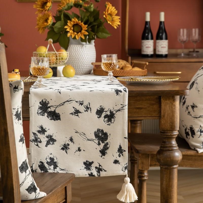 加厚雪尼尔现代轻奢氛围感叶子提花棉麻西L餐桌玄关柜鞋柜桌旗定