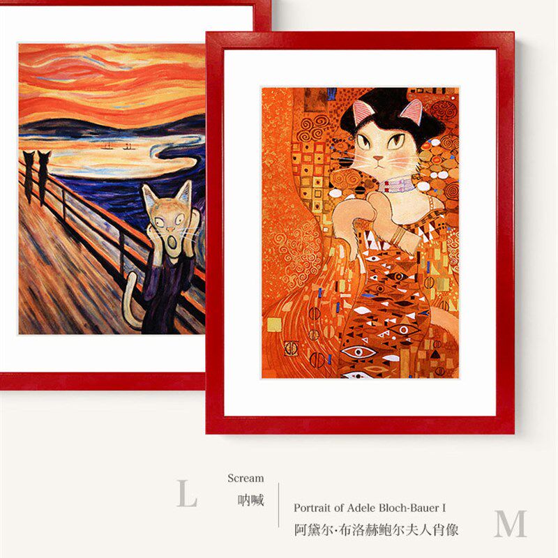 猫姆雷特 猫与名画 创意礼品装饰C挂画壁画戴珍珠耳环少女蒙娜丽
