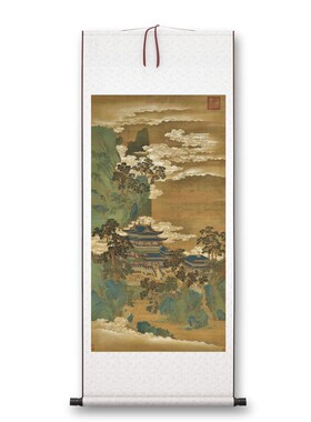赵伯驹《仙山楼h阁》客厅书房茶室装饰画挂画玄关水墨高清卷轴字