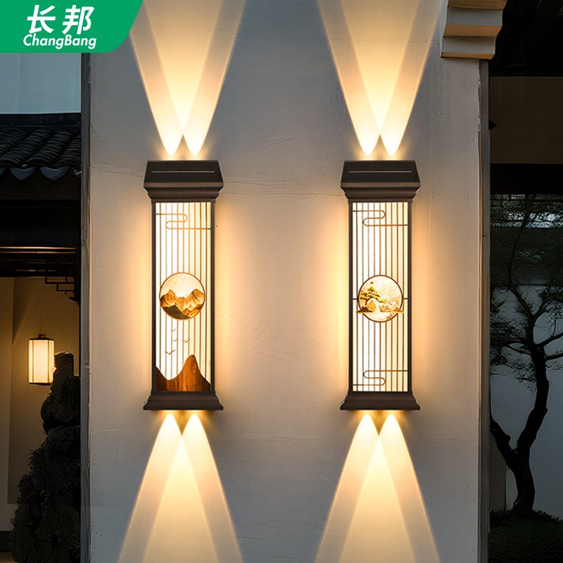 上下发光户外太阳能壁灯大门两侧柱F灯防水阳台外墙灯别墅庭院壁