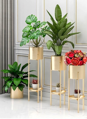 北欧花架子客厅沙发电视柜旁落地摆件阳台装饰绿萝简约铁艺花盆架