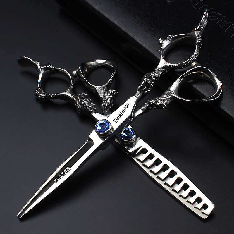 理发店发型师专用6寸7寸双龙锯齿边平剪鱼骨牙剪理发师美发剪刀