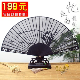 苏州新款雕花苏扇黑檀乌木扇子折扇女扇中国风送老外精品工艺扇子