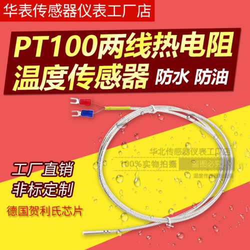 二线PT100铂热电阻防水防油铁氟龙线热电阻两线PT1000赶温线监视