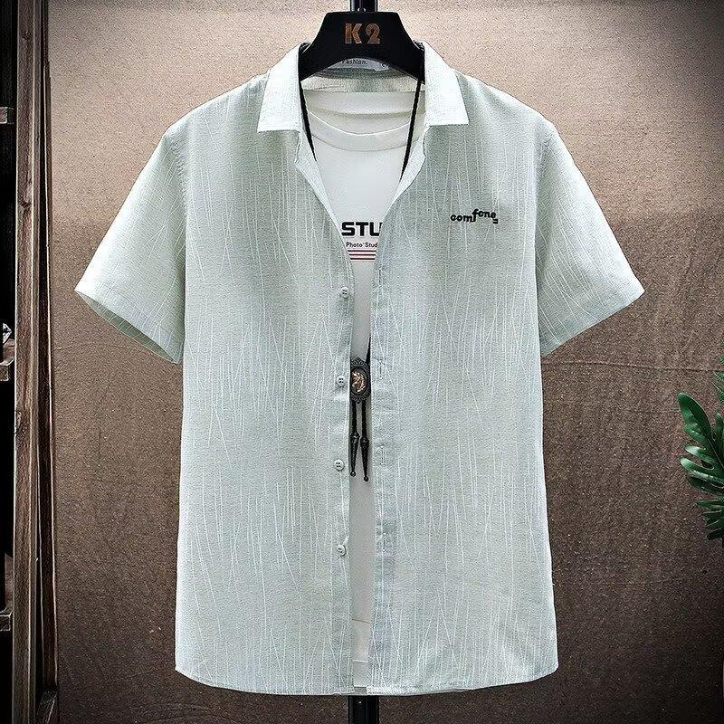 奥莱商场品牌撤柜年夏季男装竖条纹衬衫短袖方领薄款修身型商务绅