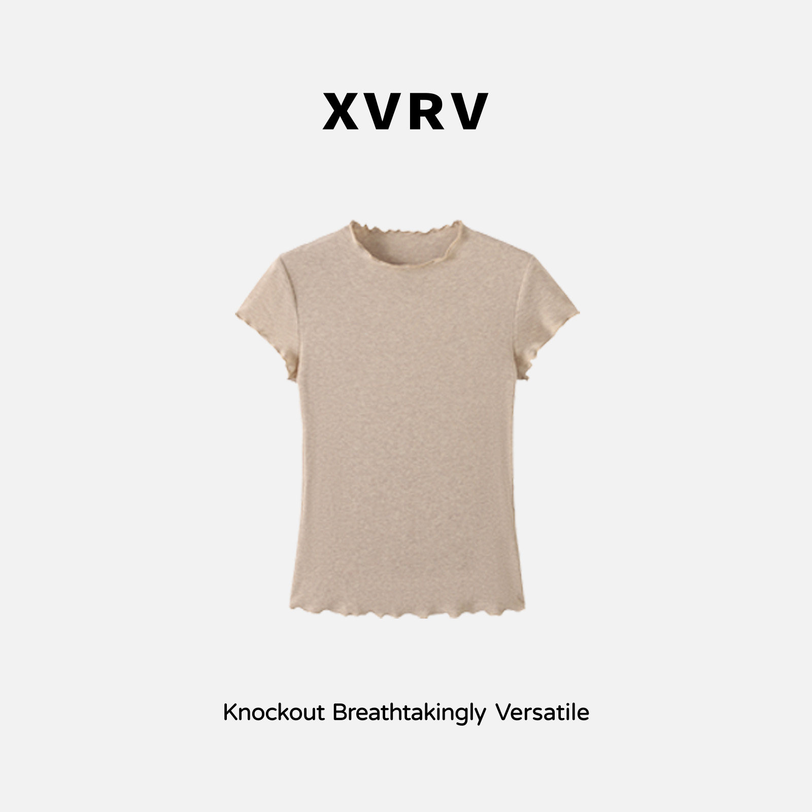XVRV木耳边黄色正肩短袖T恤女2026夏季新款高级感修身显瘦上衣图片