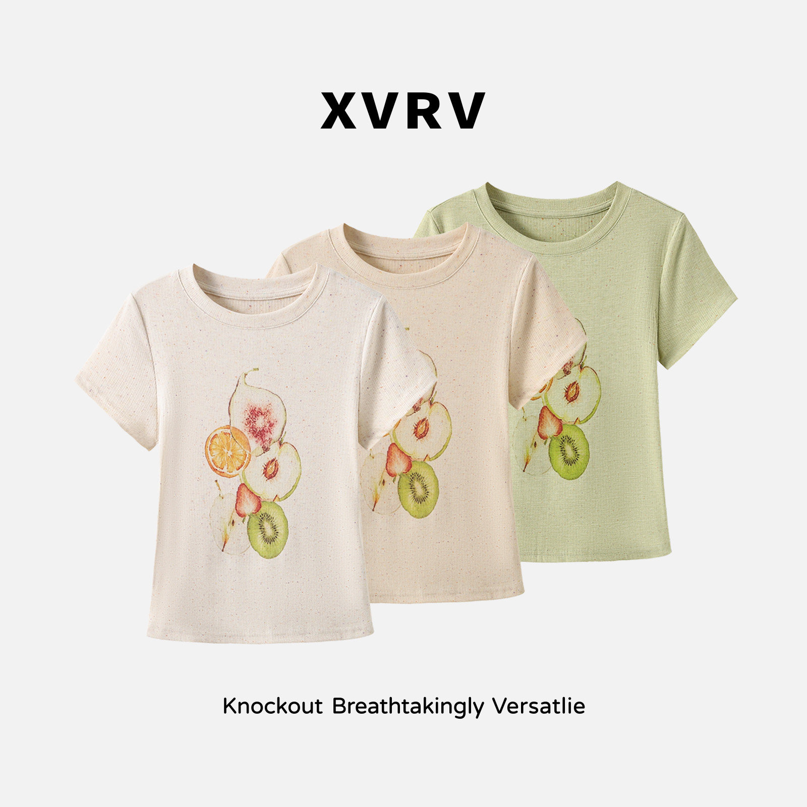 XVRV韩系水果印花圆领正肩短袖T恤女2026夏季新款修身显瘦小上衣图片