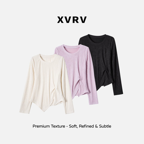 XVRV2026早秋新款设计感运动T恤百搭不规则长袖收腰正肩打底上衣