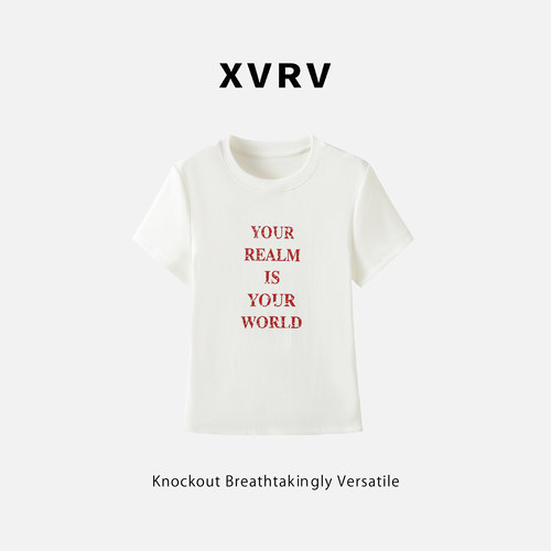 XVRV2026夏季韩系圆领字母印花短袖T恤女小个子修身显瘦正肩上衣