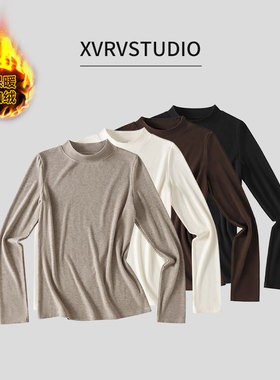 XVRV“美利奴羊毛”加绒磨毛慵懒风半高领打底衫2026秋冬新款上衣