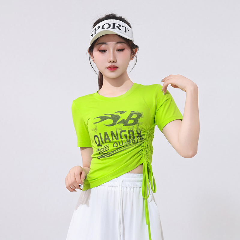 XVRV【夏上新】2025运动T恤冰感印花抽绳飘带短袖显瘦百搭上衣