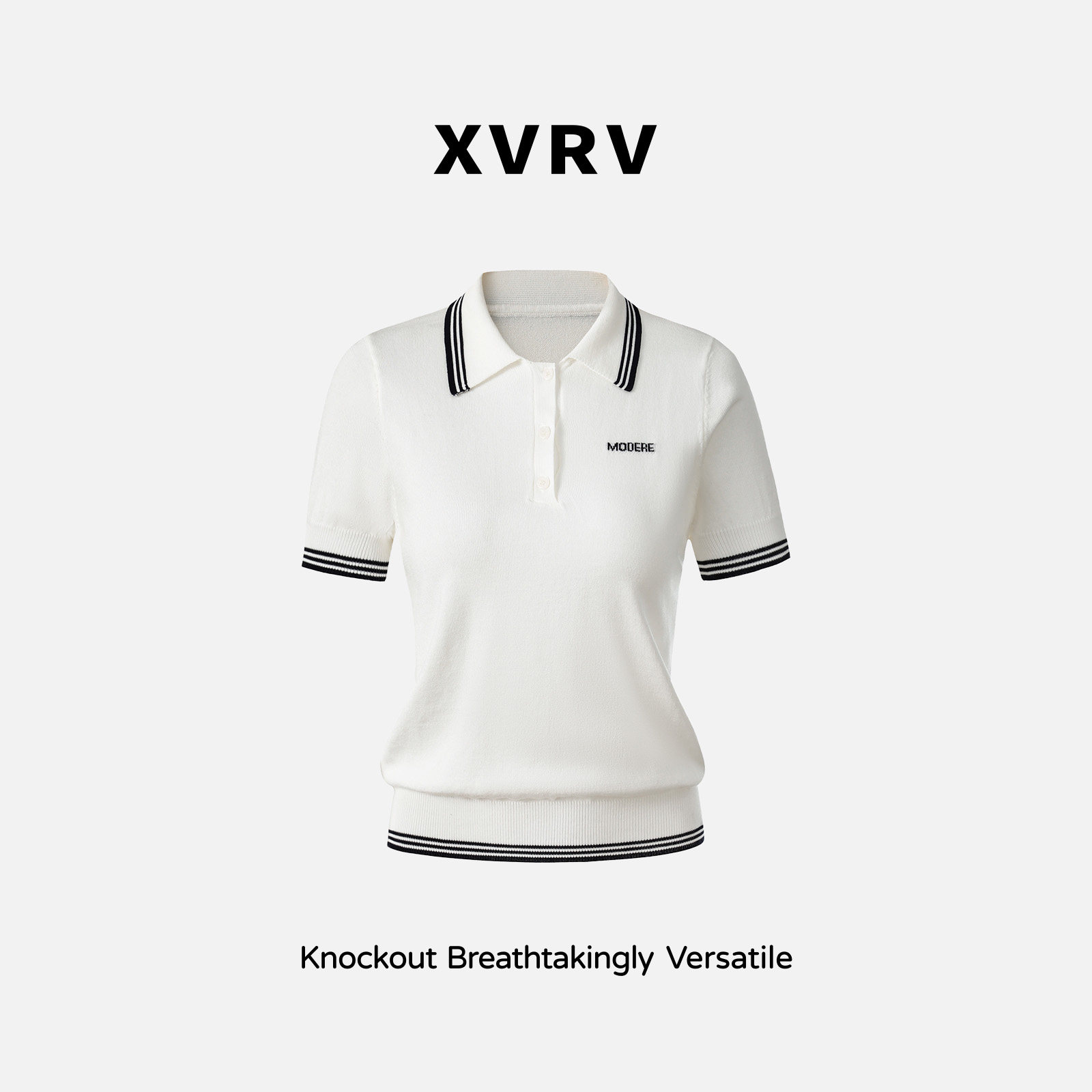 XVRV翻领正肩冰丝针织短袖T恤女2026夏季上新爆款修身polo衫上衣图片
