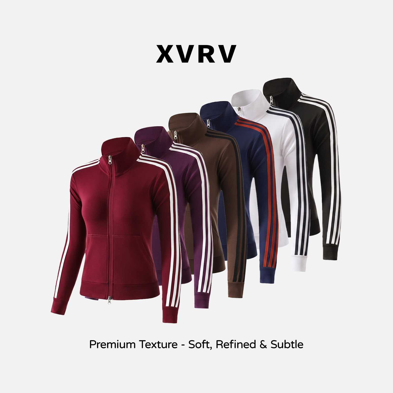 XVRV2026春季新款螺纹棉条纹插袋立领运动外套全拉链百搭上衣