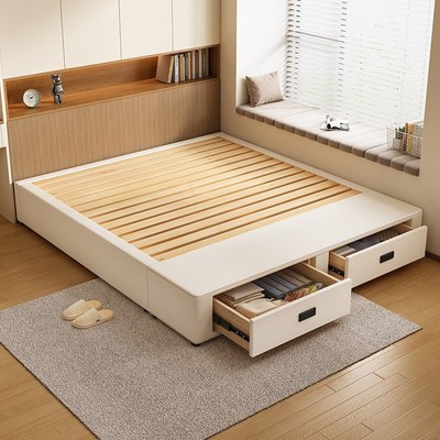 无床头榻榻米储物l床小户型尾抽双三抽储物实木床床架可定制尺寸