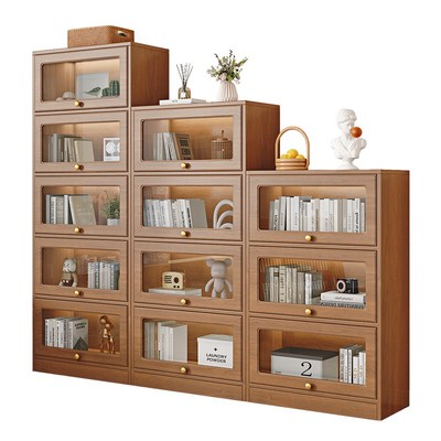 防尘书柜玻璃门实木书架置物架带门落地家用O简约客厅展示收纳柜