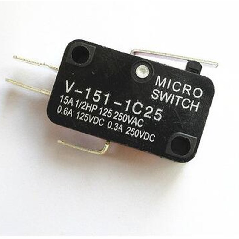 微动开关 V-151-1C25带铆钉 银点16A250V N杠杆17MM 3脚 行程开关