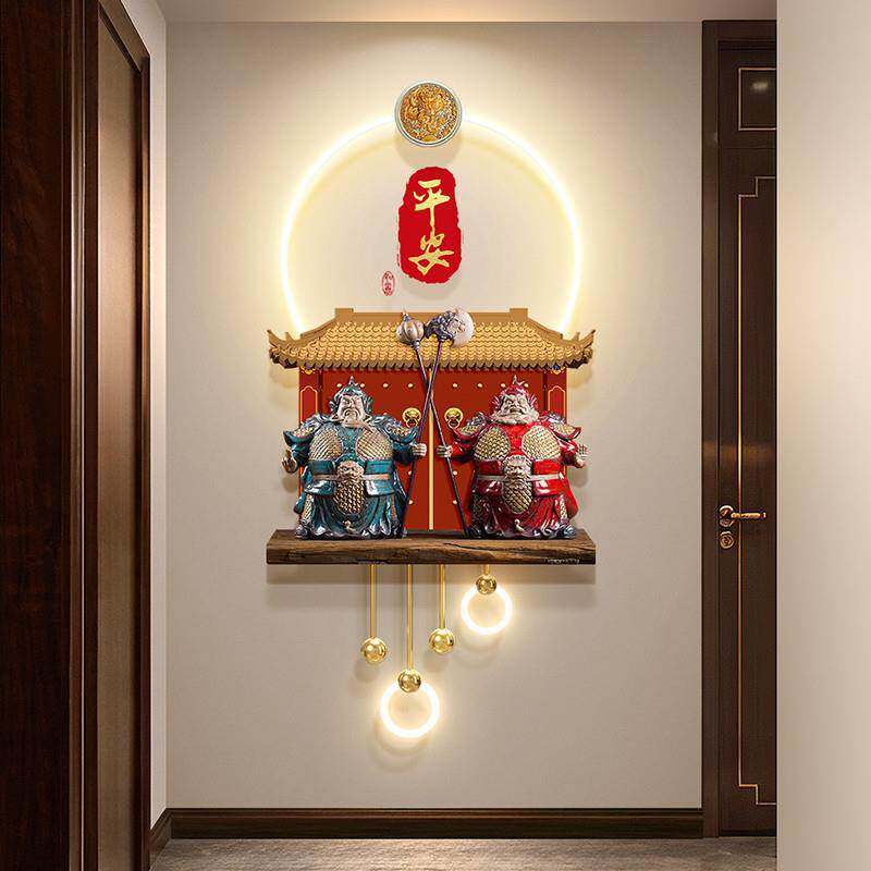 旺宅门神入户玄关装饰画新中式平安吉祥走廊挂画镇宅乔迁带灯直销