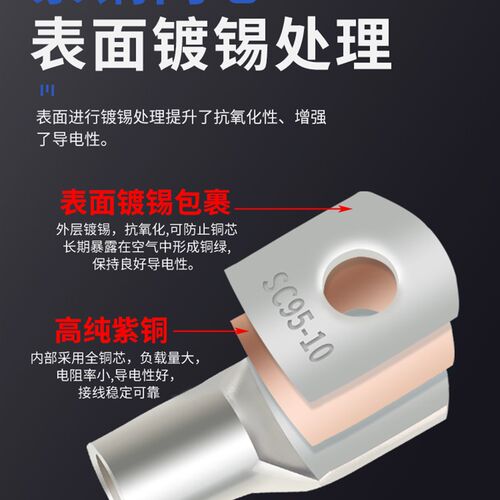 窥口铜鼻子SC16/25/35/50-8/10/16接线端头紫铜压线鼻线耳短线鼻