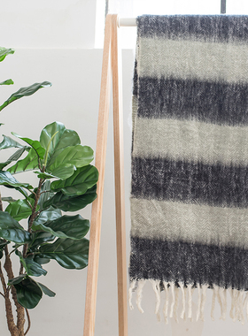 日本进口sarasa design马海毛流苏沙发盖毯办公室膝盖毯披肩毯子